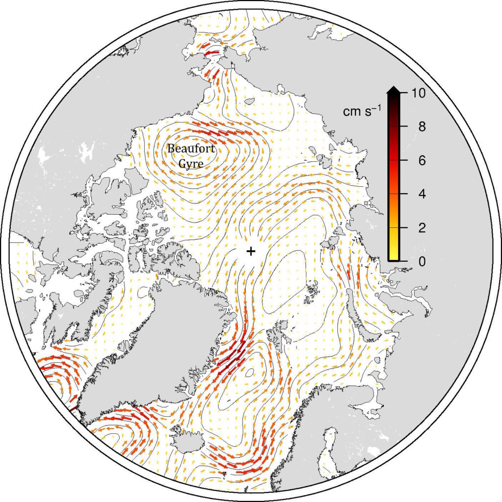 Freshwater content change (left) for the western Arctic region shown on the map (right)
