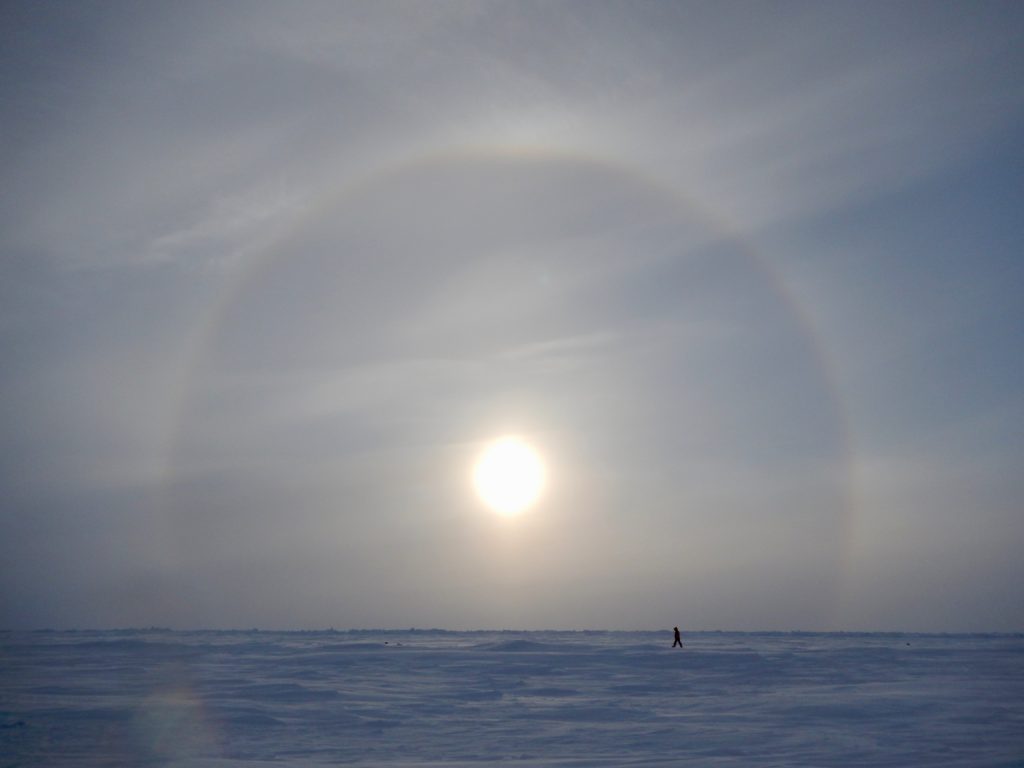 Fieldwork in the frozen Arctic Ocean. Underneath the few meters of sea ice is an ocean 1000s of meters deep.